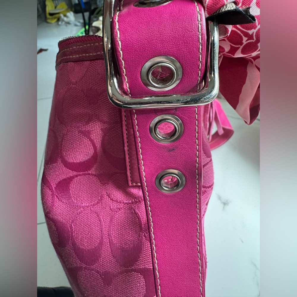 Coach Hot Pink Signature & Suede Bag #9362 - Picture 7 of 10